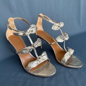 Aquazzura St. Tropez Bow 85 Metallic Gold Sandals | Size‎ 39 (US 8.5–9) | Italy
